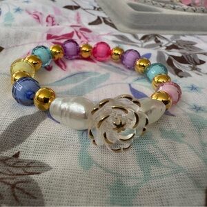 Multicolor Beaded Bracelet with Gold Accents